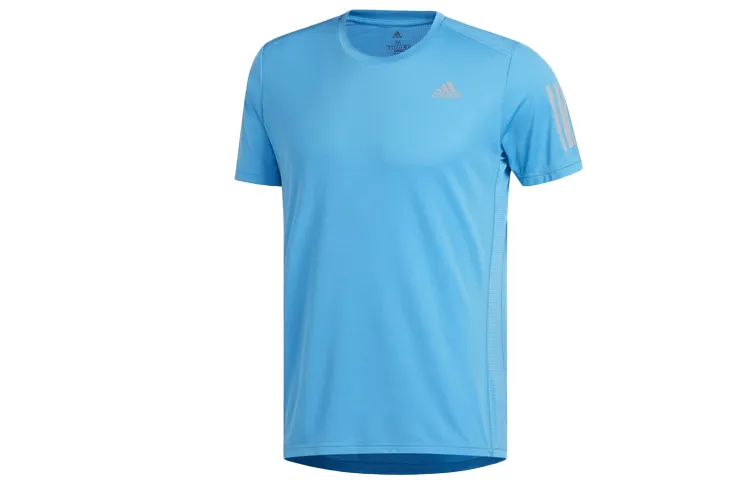 Adidas T-Shirts Men's Aqua Blue Crew Neck Moderate Straight Fit