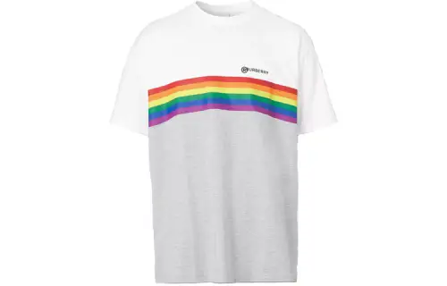 Burberry T Shirts Unisex Gray White Crew Neck Moderate