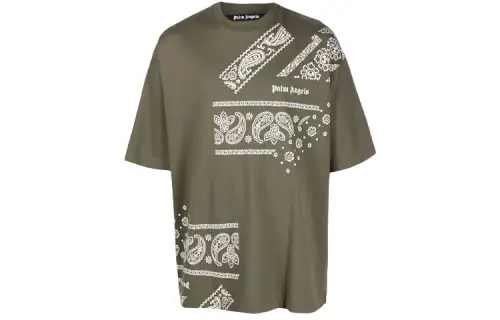 PALM ANGELS T Shirts Men's Green Crew Neck Moderate Straight Fit