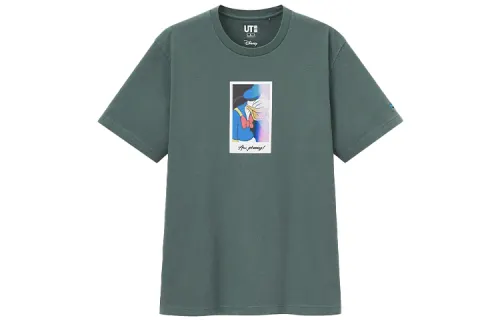 UNIQLO T Shirts Unisex Green Crew Neck Moderate Straight Fit