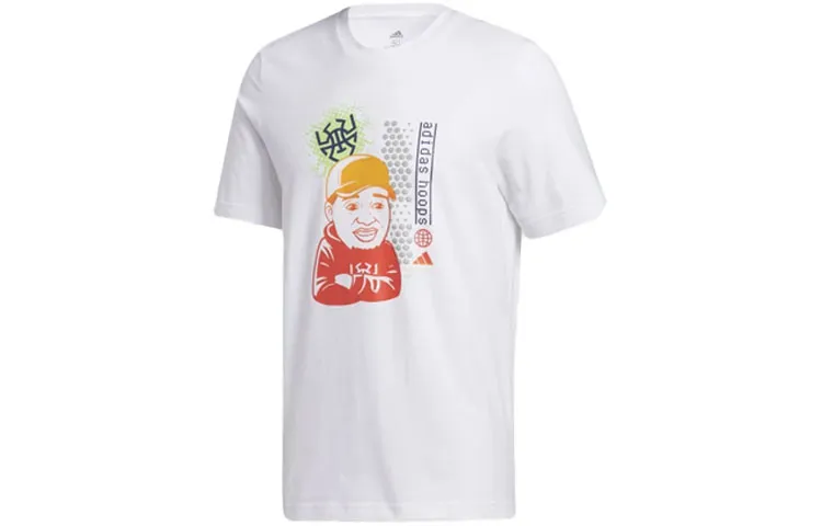 Adidas T-Shirts Men's White Crew Neck Moderate Straight Fit