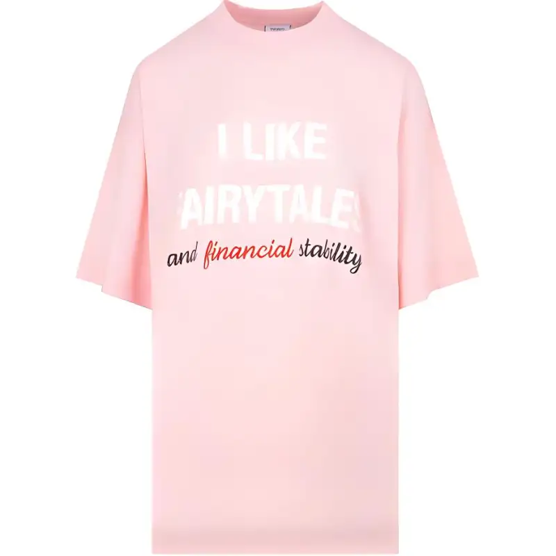Vetements T Shirts Unisex Pink Crew Neck Moderate
