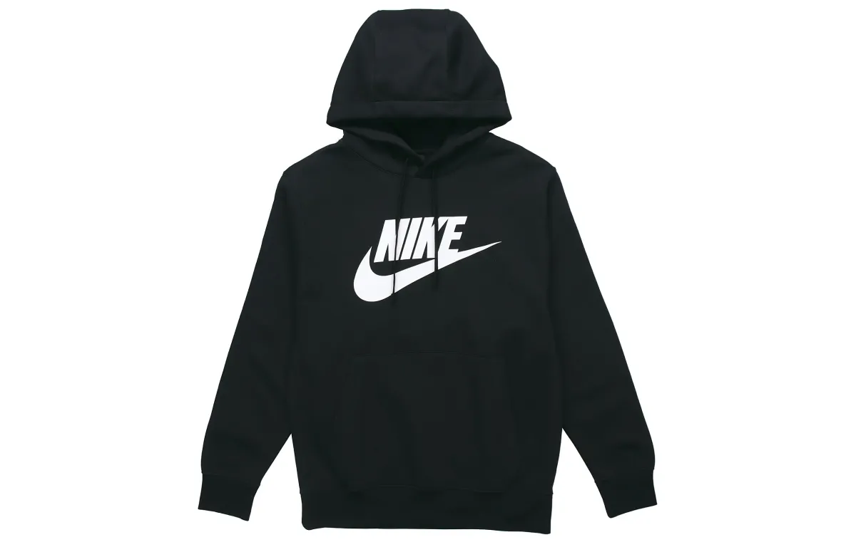 Nike Club Fleece Print Brushed Fleece Lined Hooded Pullover Sweatshirt Winter Men's Black