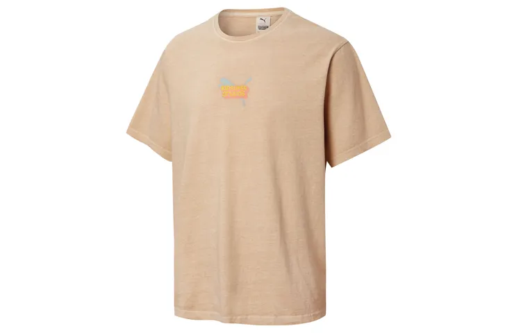 PUMA T-Shirts Men's Peach Crew Neck Moderate Straight Fit