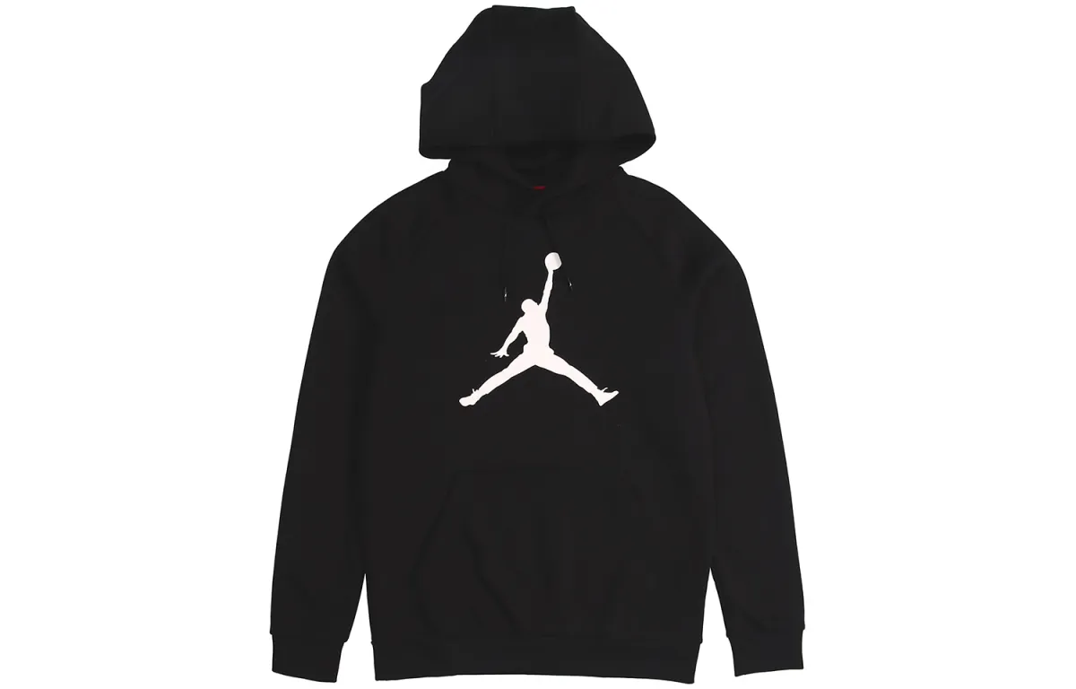 Jordan Print Fleece Lined Pullover Hooded Sweatshirt Winter Men's Black