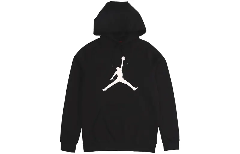 Jordan Print Fleece Lined Pullover Hooded Sweatshirt Winter Men's Black