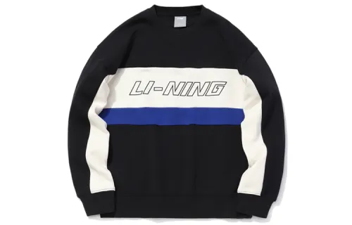 Li Ning Fleece Lined Loose Fit Crew Neck Pullover Sweatshirt Unisex New Standard Black