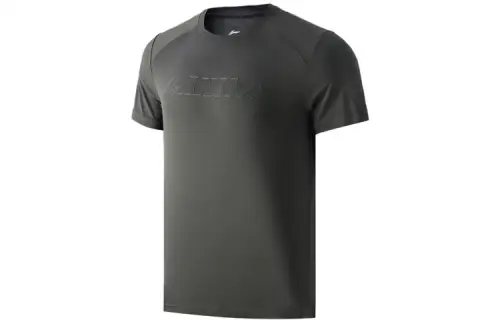 Li Ning T Shirts Men's Thunderstorm Gray Crew Neck Moderate Straight Fit