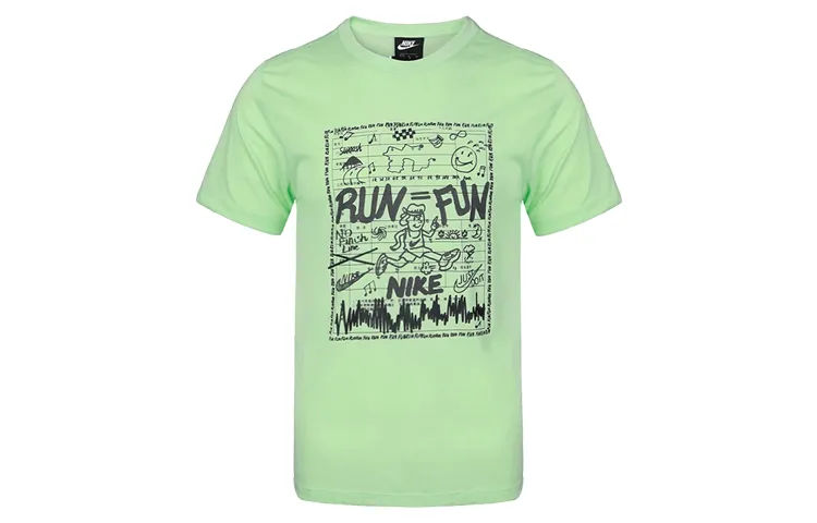 Nike T-Shirts Men's Light Green Crew Neck Moderate Straight Fit