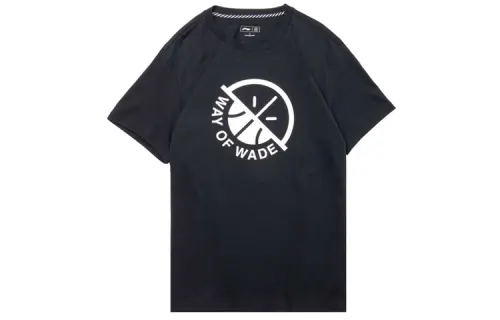 Li Ning T Shirts Men's Black Crew Neck Moderate Straight Fit