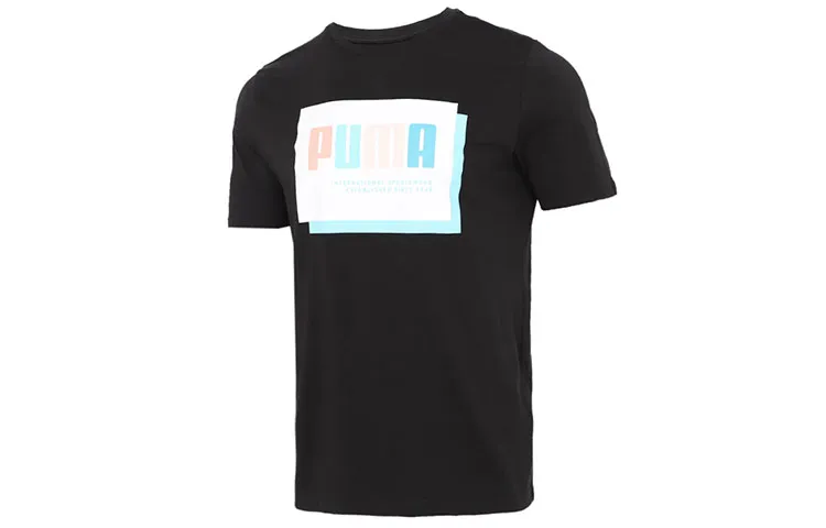 PUMA T-Shirts Men's Black Crew Neck Moderate Straight Fit