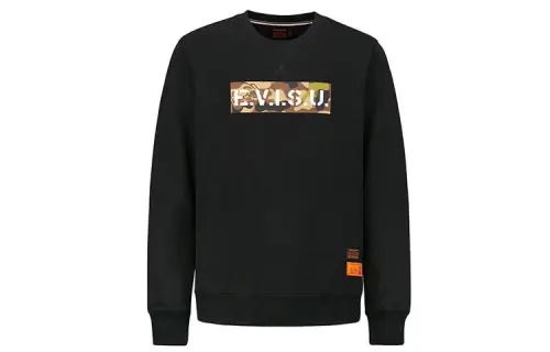EVISU Sweatshirts Men's Black Crew Neck Moderate Regular