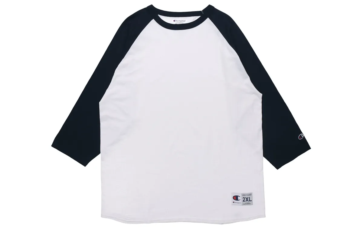 Champion 3/4 Sleeved T Shirt US Version Unisex White Dark Blue