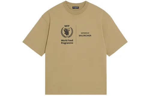 Balenciaga T Shirts Men's Khaki Crew Neck Moderate Straight Fit