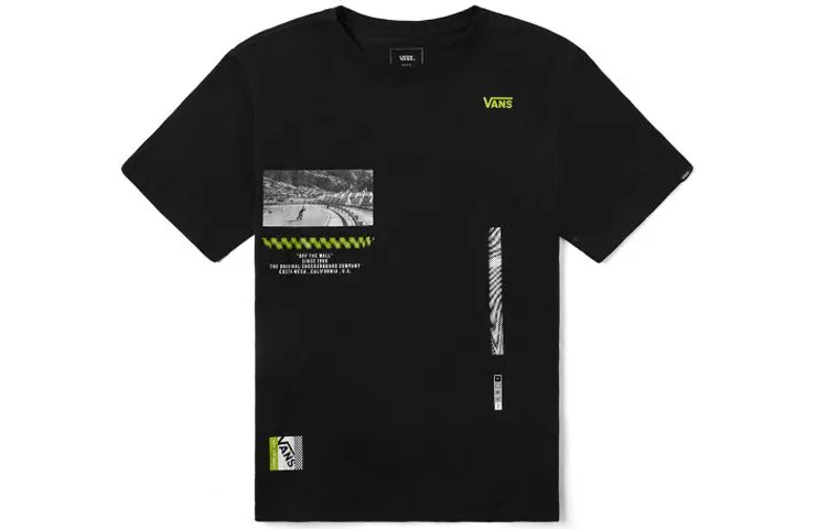 Vans T Shirts Unisex Black Crew Neck Moderate Straight Fit