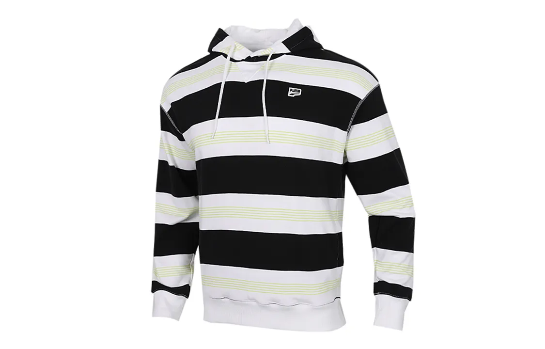 PUMA Downtown Striped Sweatshirts Men's White Hooded Moderate Straight Fit