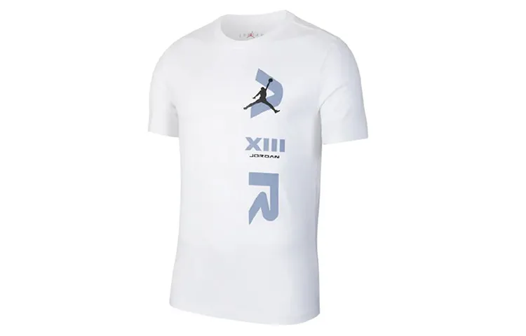 Jordan NIKE AJ13 T-Shirts Men's White Crew Neck Moderate Straight Fit