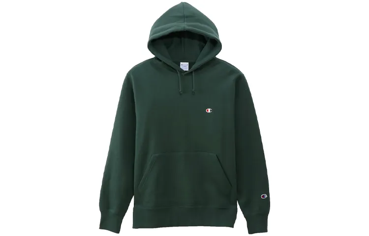 Champion Small Logo Embroidery Hooded Fleece Lined Pullover Sweatshirt Unisex