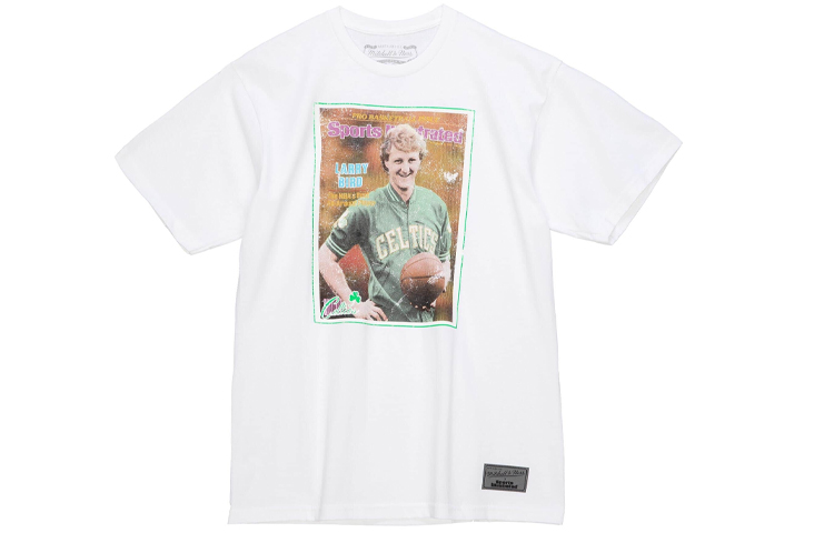 Mitchell & Ness x Sports Illustrated Sports Illustrated Joint Model Larry Bird Character Photo Print Basketball Sports Short-Sleeved T-Shirt Men's White