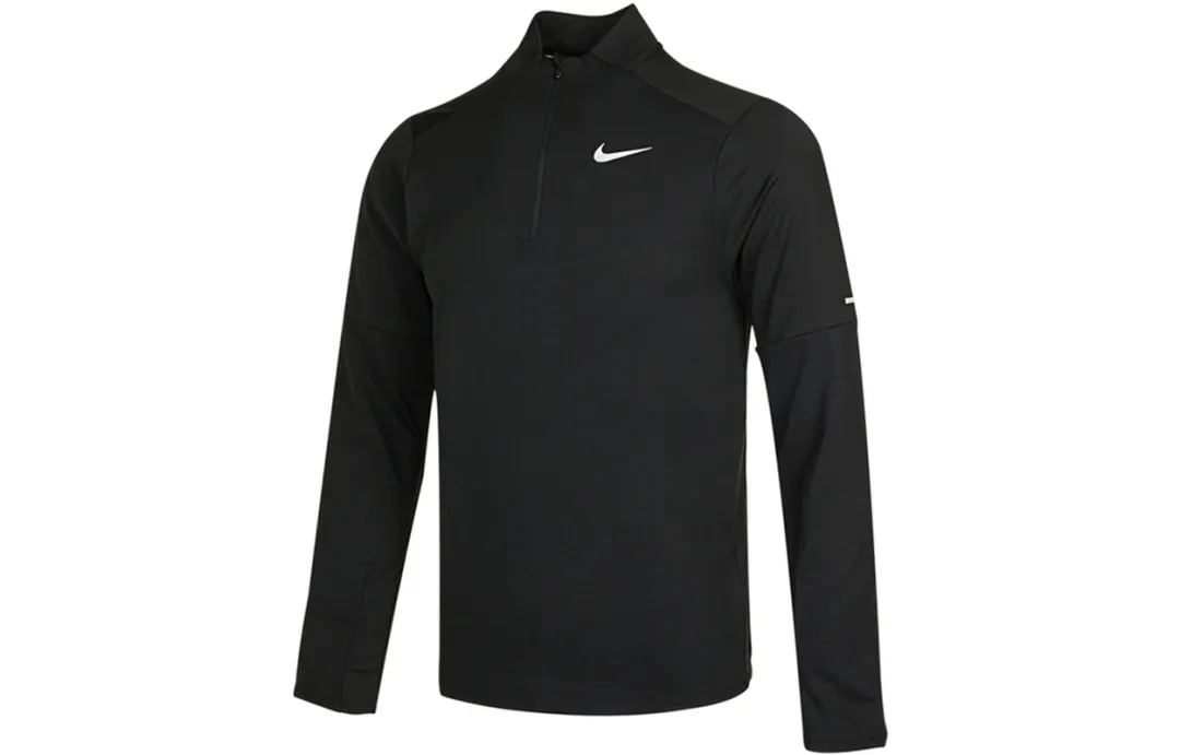 Nike T Shirts Men's Black Stand Collar Moderate Straight Fit