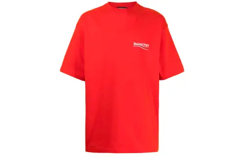 Balenciaga T Shirts Men's Red Crew Neck Moderate Straight Fit