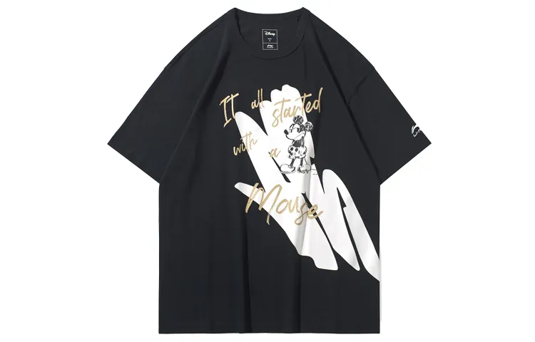 Li Ning T Shirts Men's New Standard Black Crew Neck Moderate Straight Fit