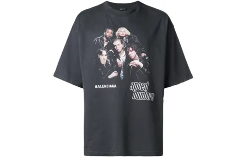 Balenciaga T Shirts Men's Black Crew Neck Moderate Straight Fit