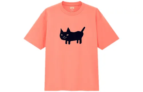 UNIQLO T Shirts Men's Pink Crew Neck Moderate Straight Fit