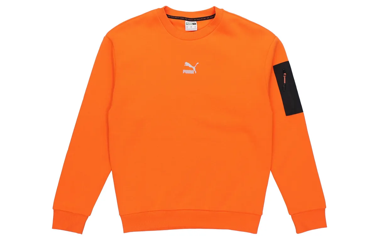 PUMA Casual Loose Sweatshirts Men's Flame Orange Crew Neck Thickened Regular