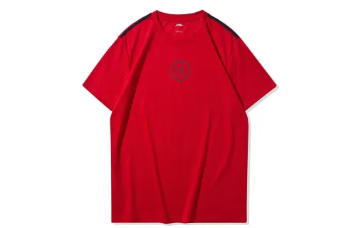 Li Ning T Shirts Men's Vermilion Crew Neck Moderate Straight Fit