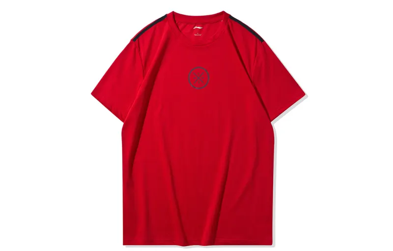 Li Ning T Shirts Men's Vermilion Crew Neck Moderate Straight Fit