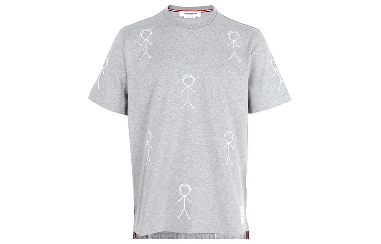 THOM BROWNE T Shirts Men's Gray Crew Neck Moderate Straight Fit
