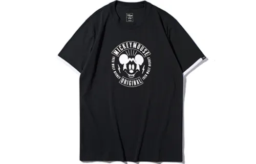 Li Ning X Disney T Shirts Unisex Black Crew Neck Moderate Straight Fit