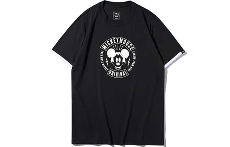 Li Ning X Disney T Shirts Unisex Black Crew Neck Moderate Straight Fit