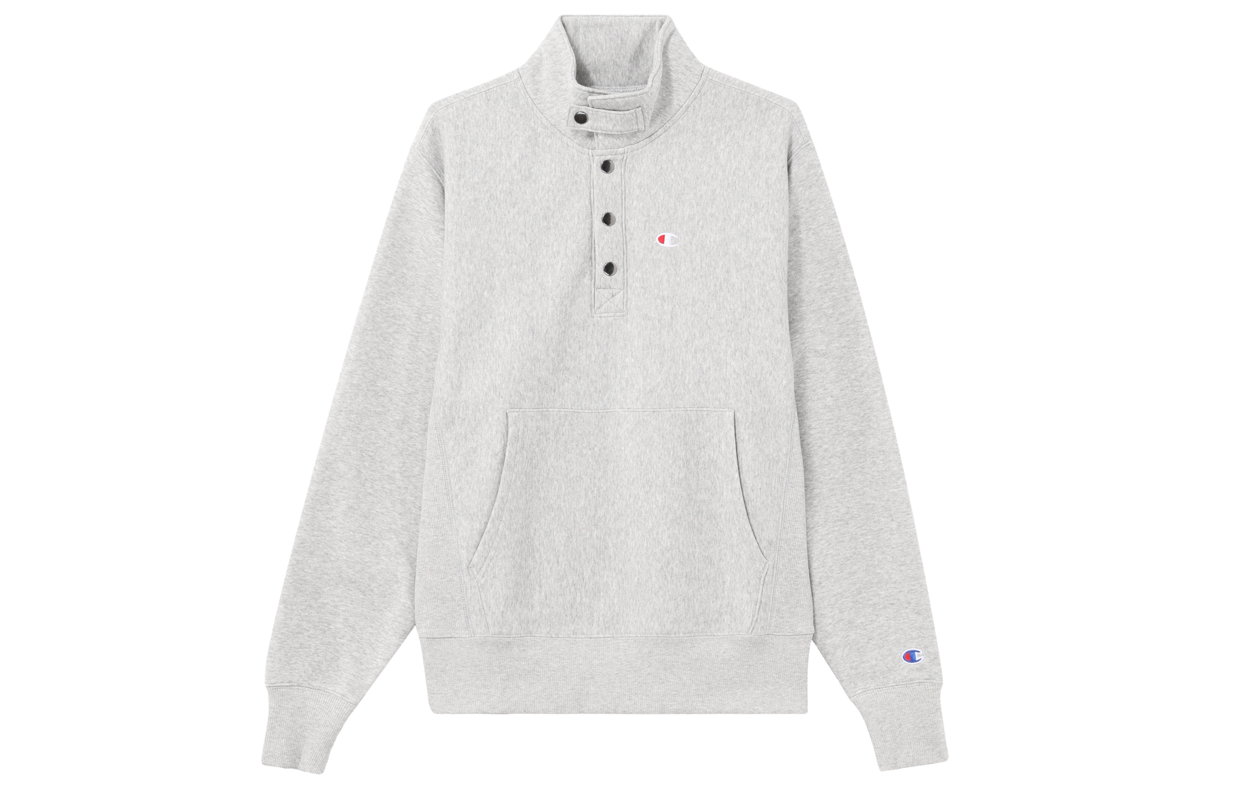 Champion Play It Out, Small C Logo Snap Closure Medium Turtleneck Fleece Lined Sweatshirt Unisex Light Gray