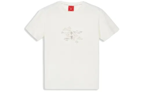 Li Ning T Shirts Unisex White Crew Neck Moderate Straight Fit