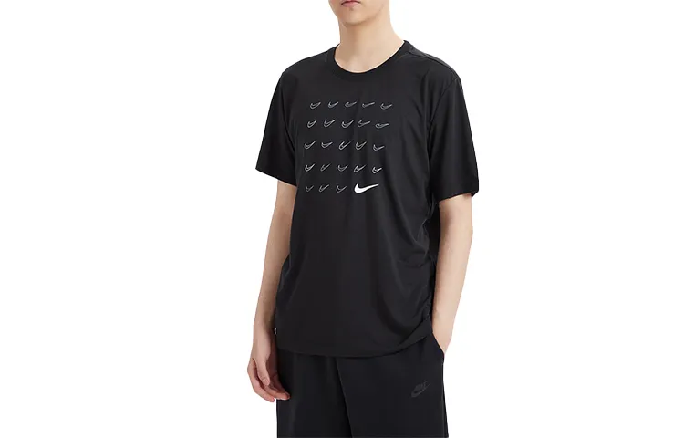 Nike T-Shirts Men's Black Crew Neck Moderate Straight Fit