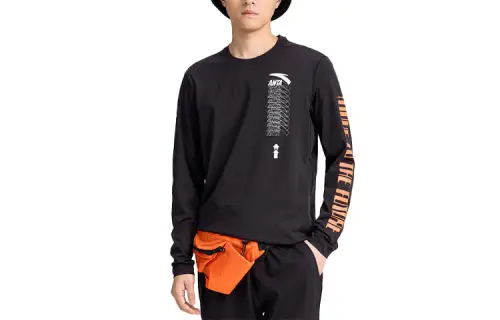 ANTA T Shirts Men's Black Crew Neck Moderate Straight Fit