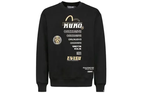 EVISU Sweatshirts Men's Black Crew Neck Moderate Regular