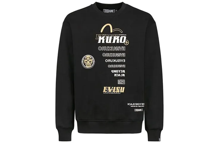 EVISU Sweatshirts Men's Black Crew Neck Moderate Regular