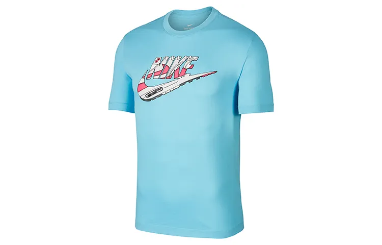 Nike T-Shirts Men's Blue Crew Neck Moderate Straight Fit