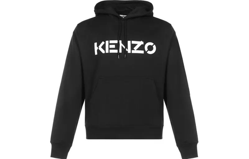KENZO Letter Logo Sweatshirts Men's Black Hooded Moderate Heavyweight