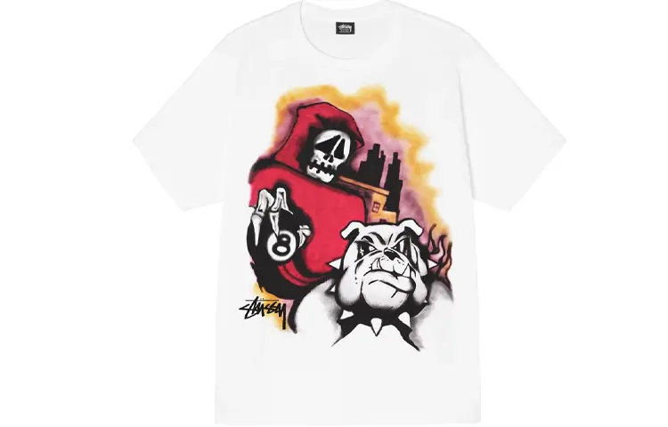 Stussy T Shirts Men's White Crew Neck Moderate Straight Fit