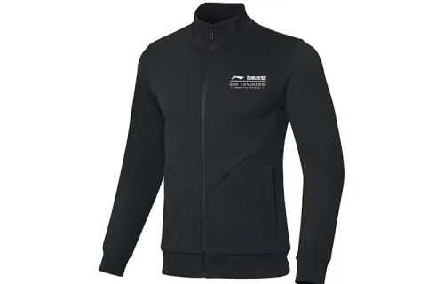 Li Ning Sweatshirts Men's Black Stand Collar Moderate Cardigan