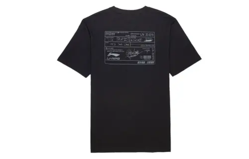Li Ning Sports Fashion Collection T Shirts Men's Black Crew Neck Moderate Straight Fit
