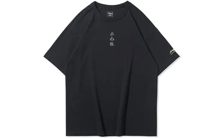 Li Ning T Shirts Men's Black Crew Neck Moderate Straight Fit