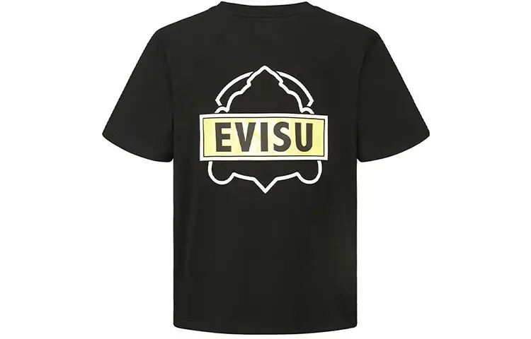 EVISU T Shirts Men's Black Crew Neck Moderate Straight Fit