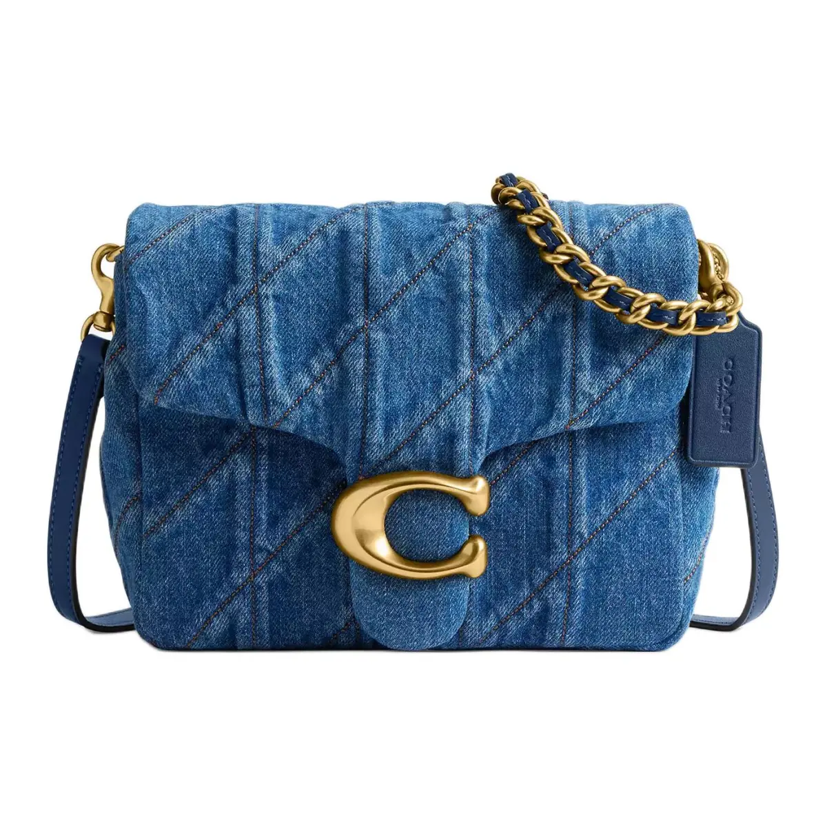 COACH Tabby Denim Shoulder Bag Small Women's Brass & Dark Blue