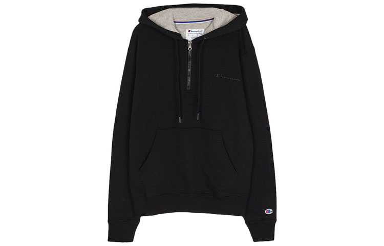 Champion Left Chest Small Script Logo Embroidery Solid Color Fleece Lined Pullover Sweatshirt US Version Unisex Black