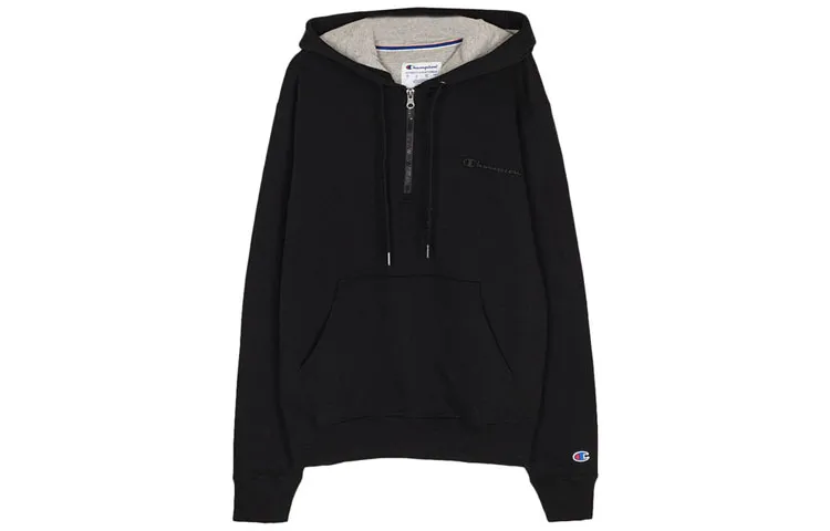Champion Left Chest Small Script Logo Embroidery Solid Color Fleece Lined Pullover Sweatshirt US Version Unisex Black